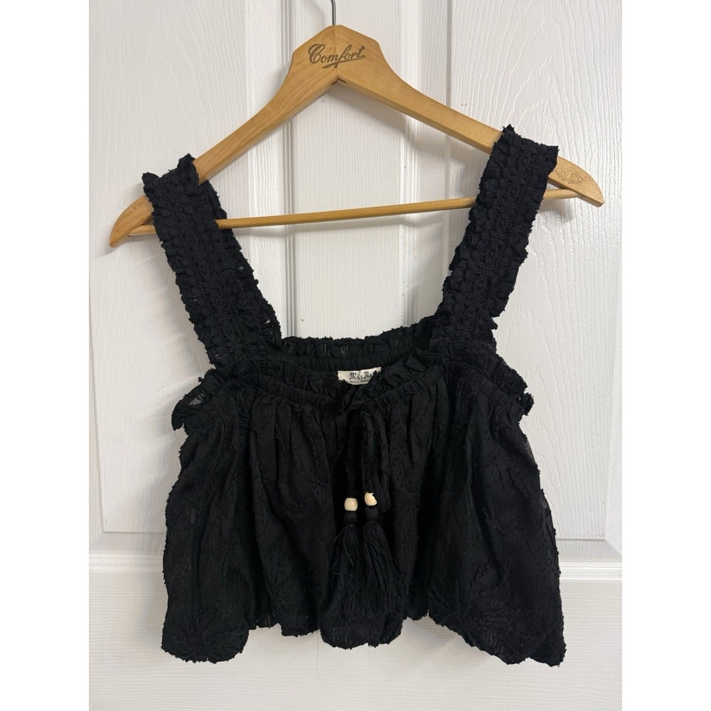 MISS ME Womens Small Bubble Lace Crop Tank Top Black Boho Hippie Festival Summer